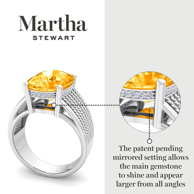 Martha Stewart 10 1/4ctw. Cushion Cut Citrine & Lab Grown Diamond Hidden Halo Ring In Sterling Silver image number null